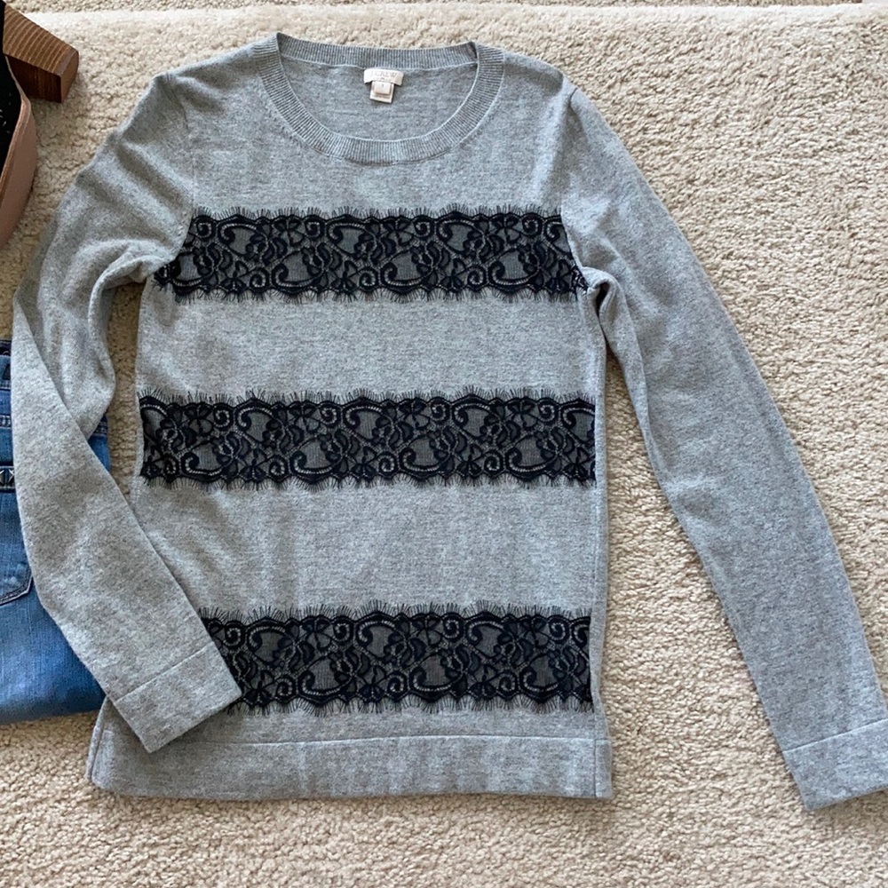 🚫SOLD🚫J. Crew Striped Lace Teddy Sweater - Picture 2 of 5